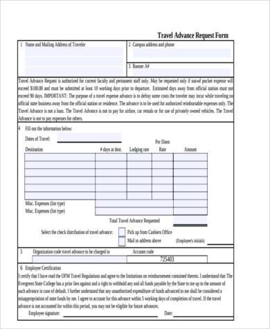 travel advance request form
