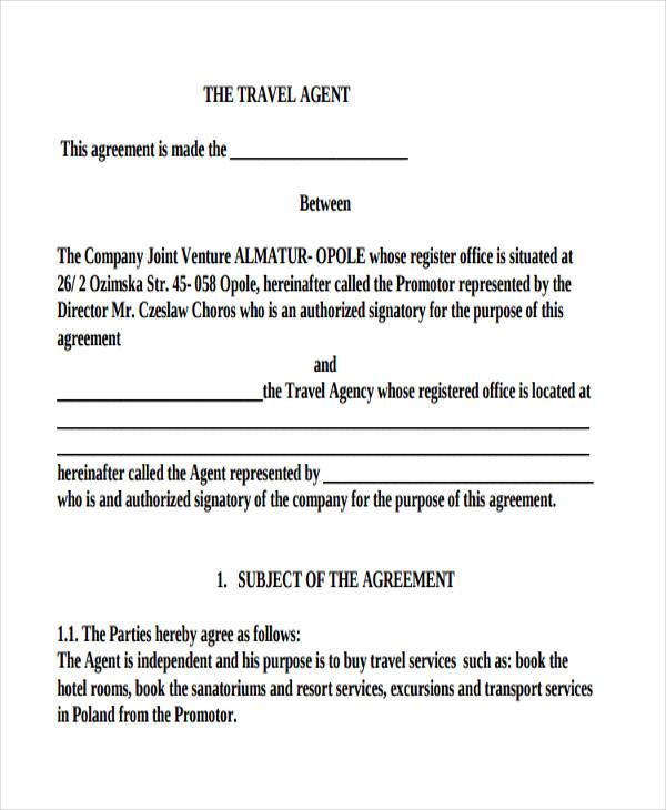 travel agency contract form