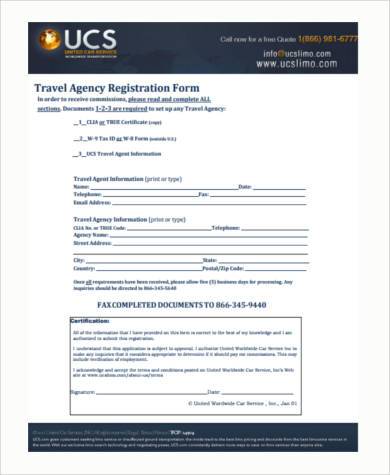 travel agency registration form