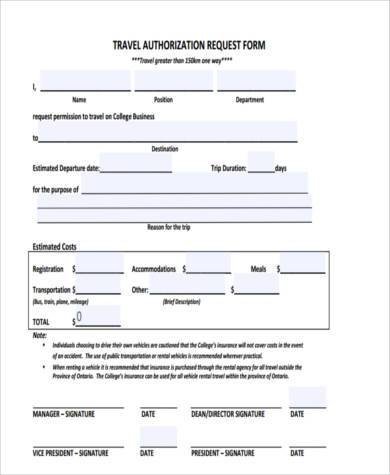 travel authorization request form