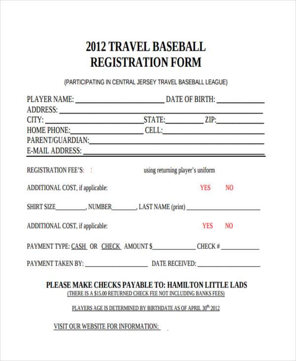 travel baseball registration form