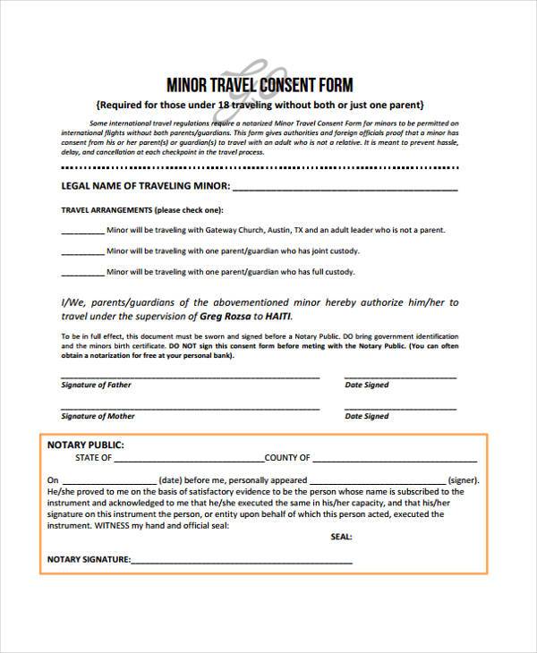 travel consent form example