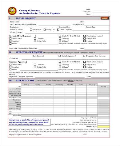 travel expense authorization form