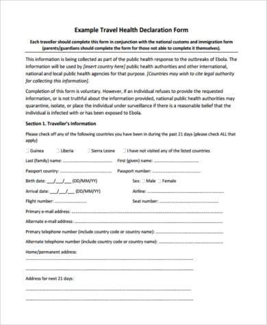 travel health declaration form