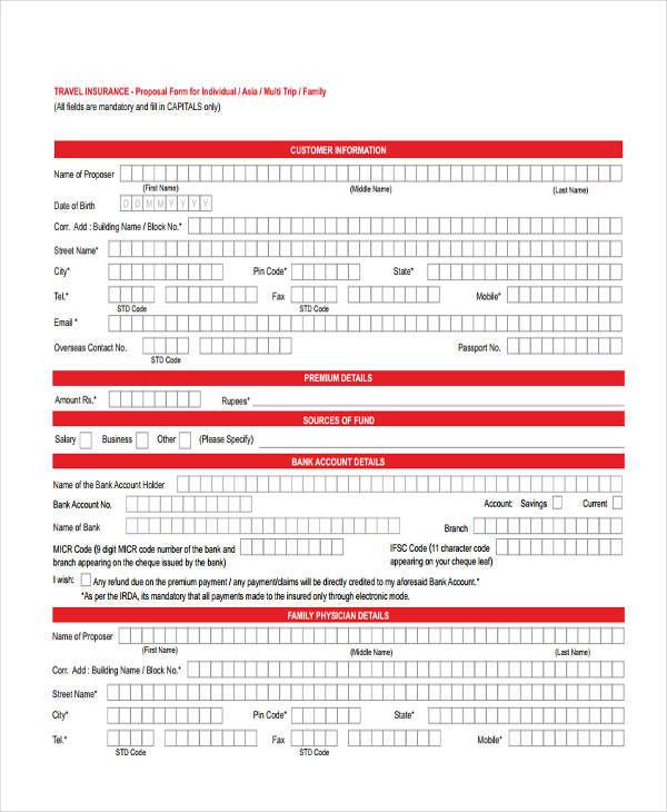 travel insurance proposal form in pdf