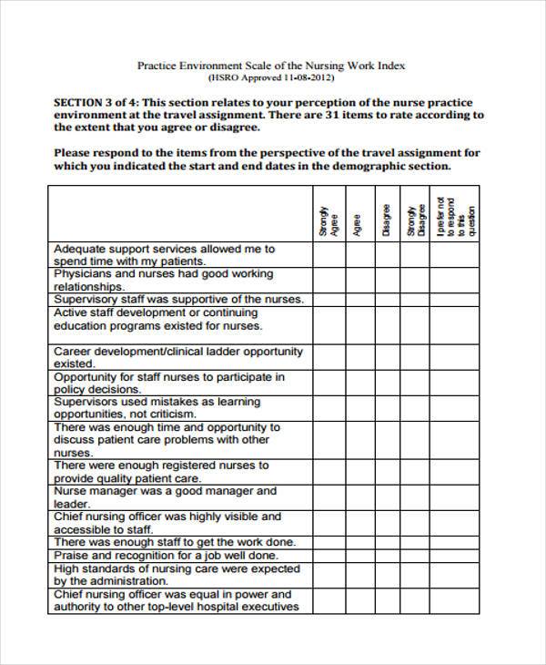 travel nurse evaluation form