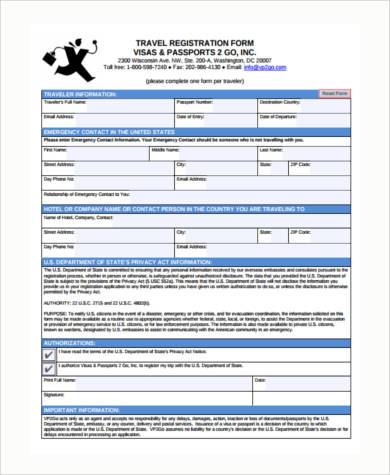 travel registration form example