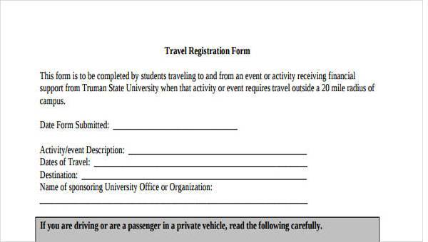 travel registration form samples