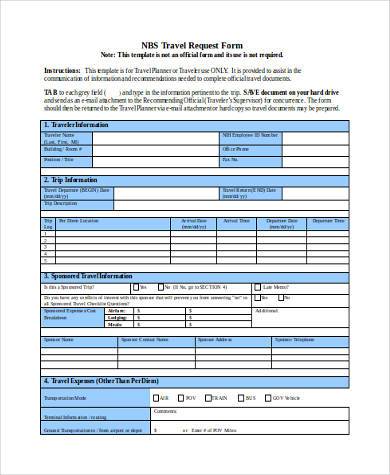 travel request form in word format