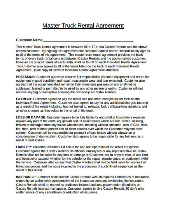 Free 9 Sample Truck Lease Agreements In Pdf Ms Word 1628