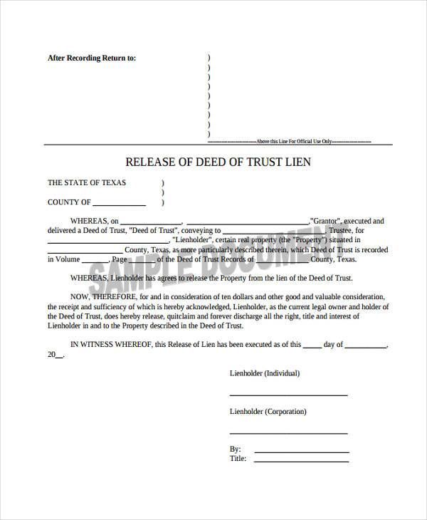 FREE 9+ Deed Release Forms in PDF | MS Word