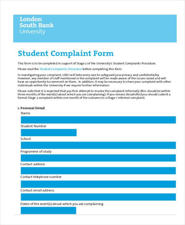 university student complaint form2