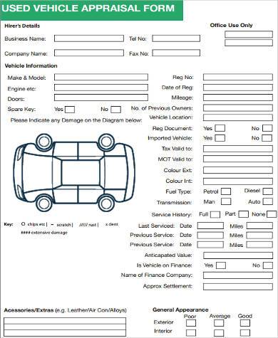 used vehicle appraisal form