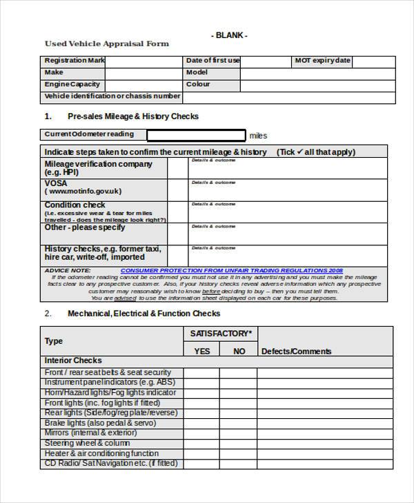 used vehicle appraisal form2