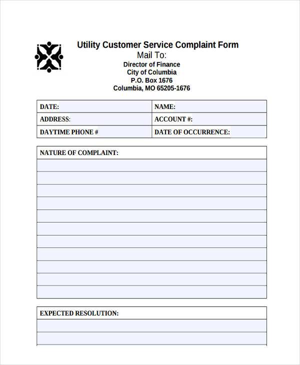 utility customer complaint form