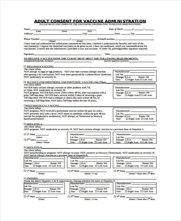 vaccine administration consent form