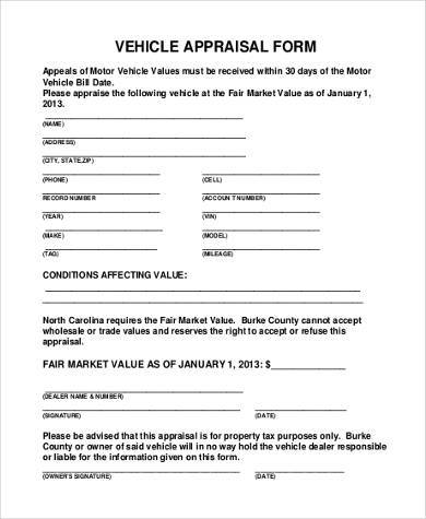 vehicle appraisal form pdf