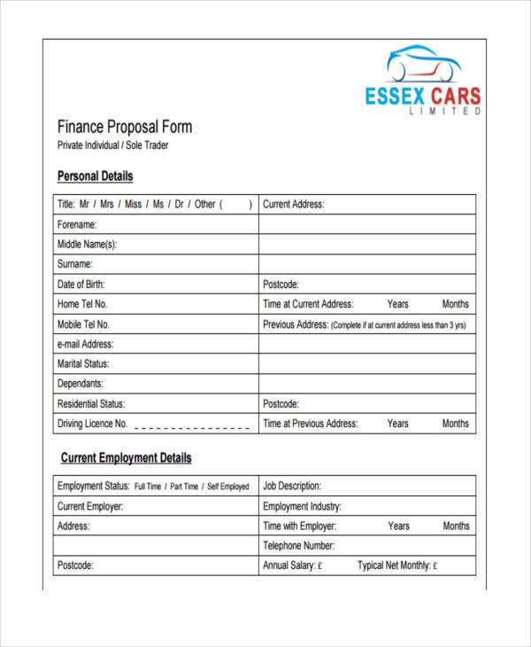vehicle finance proposal form