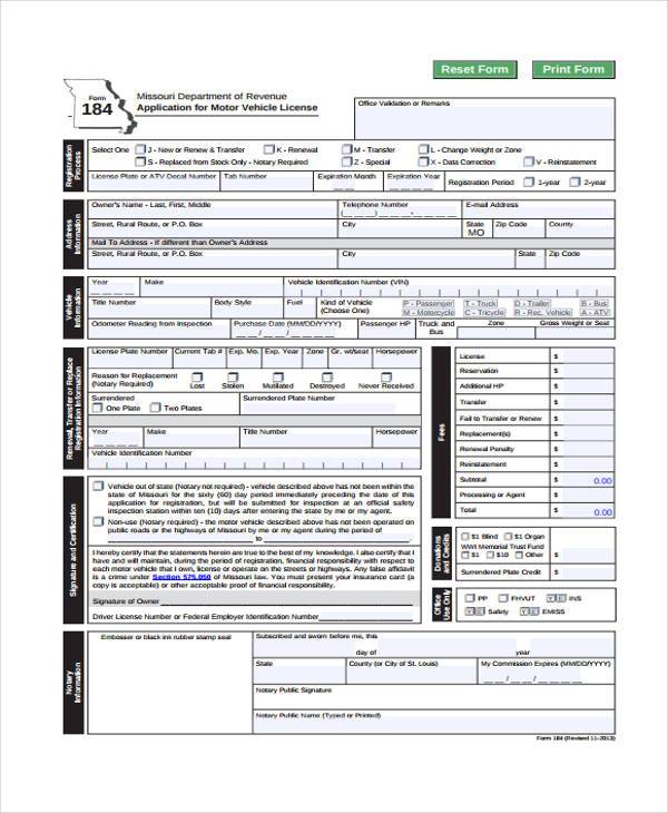 vehicle license agreement form