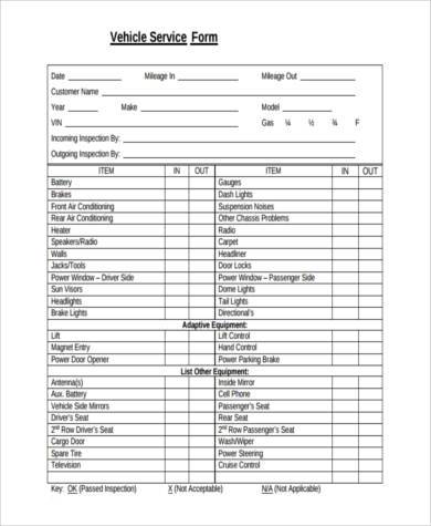 vehicle service report form