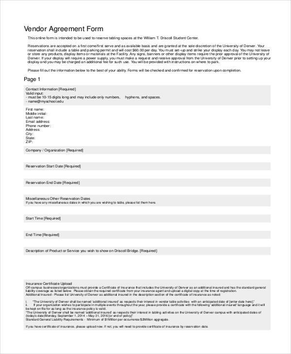 vendor agreement form in pdf