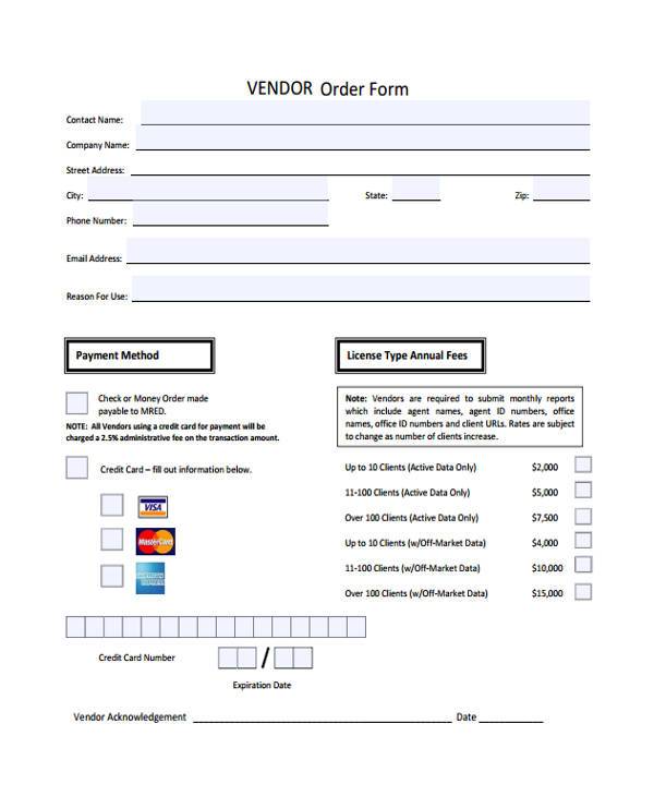 vendor agreement order form