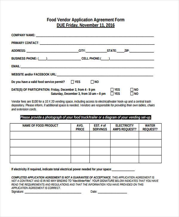 vendor application agreement form