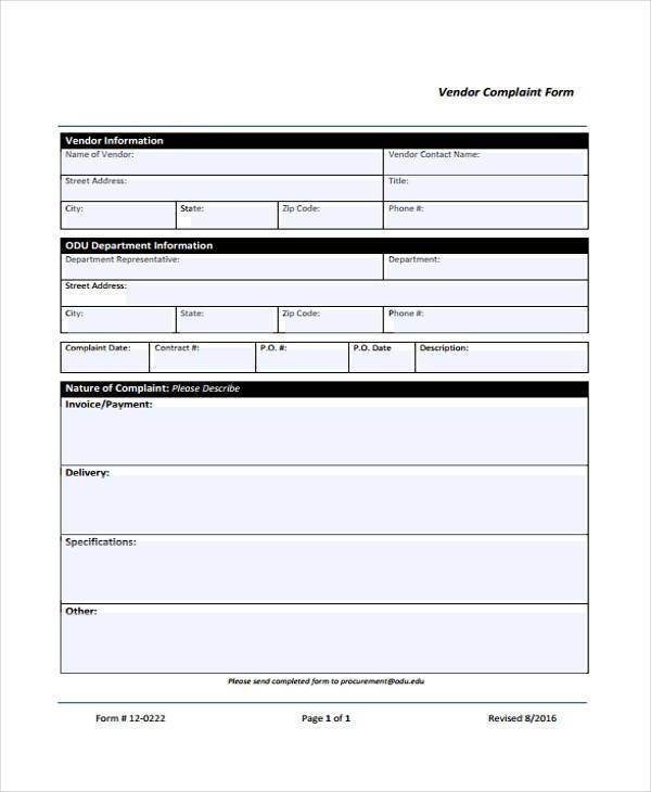 vendor complaint form in pdf