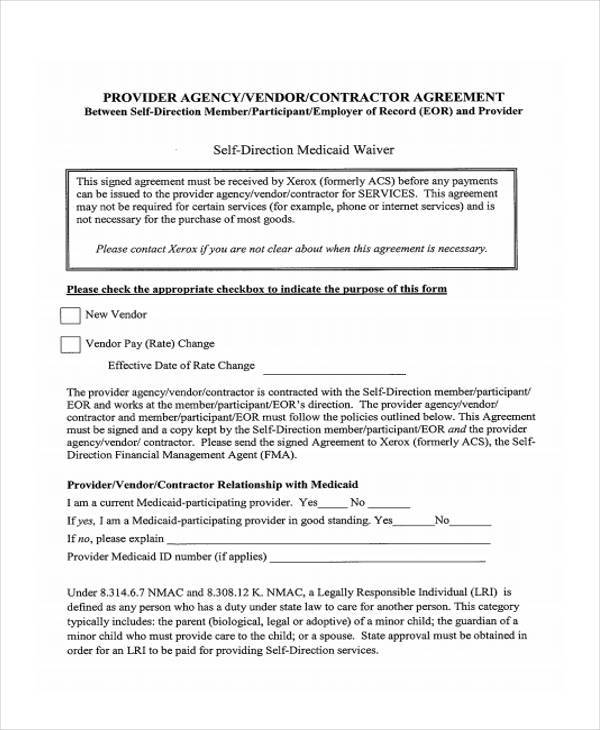 vendor contractor agreement form