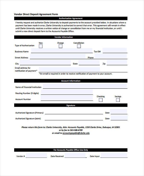 vendor deposit agreement form