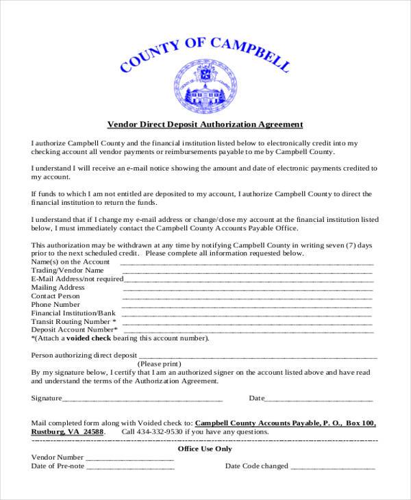 vendor direct deposit agreement form1