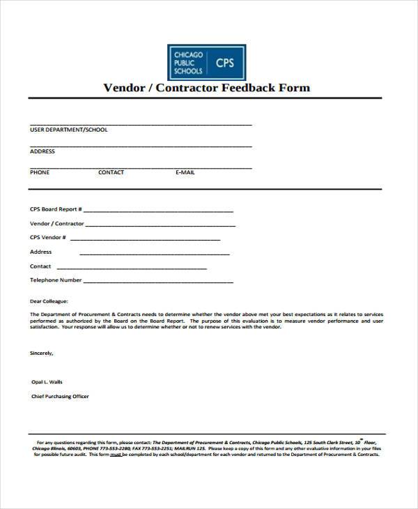 vendor evaluation feedback form