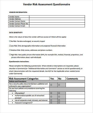Vendor Assessment Template HQ Printable Documents