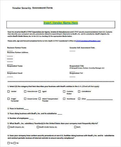 vendor security assessment form