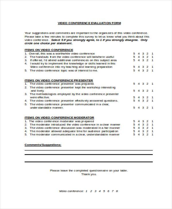 video conference evaluation form sample