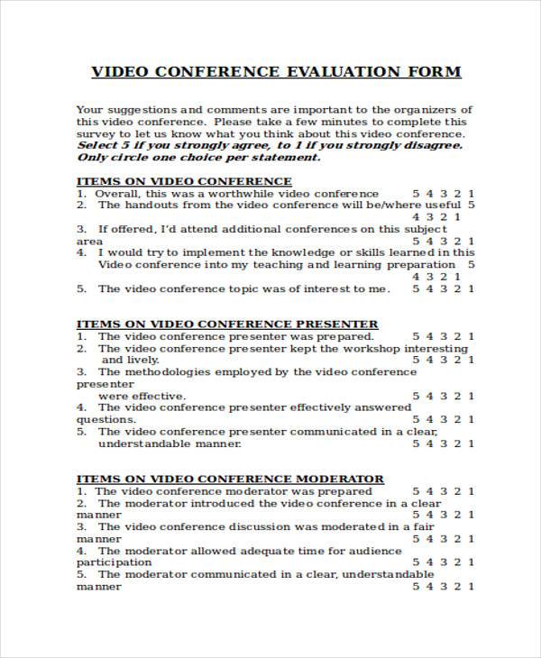 video conference evaluation form