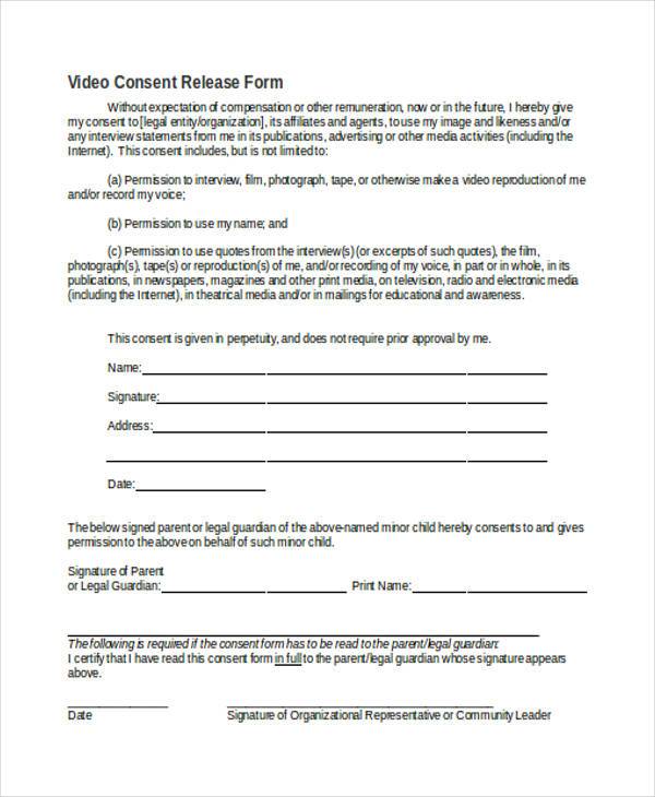 video consent release form