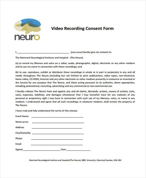 video recording consent form