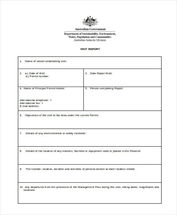 FREE 9+ Sample Visit Report Forms in PDF MS Word