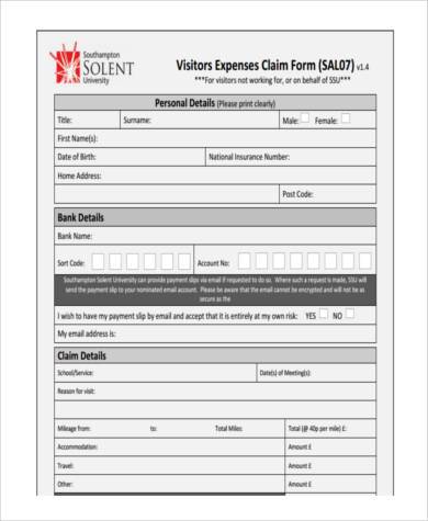 visitor expense claim form
