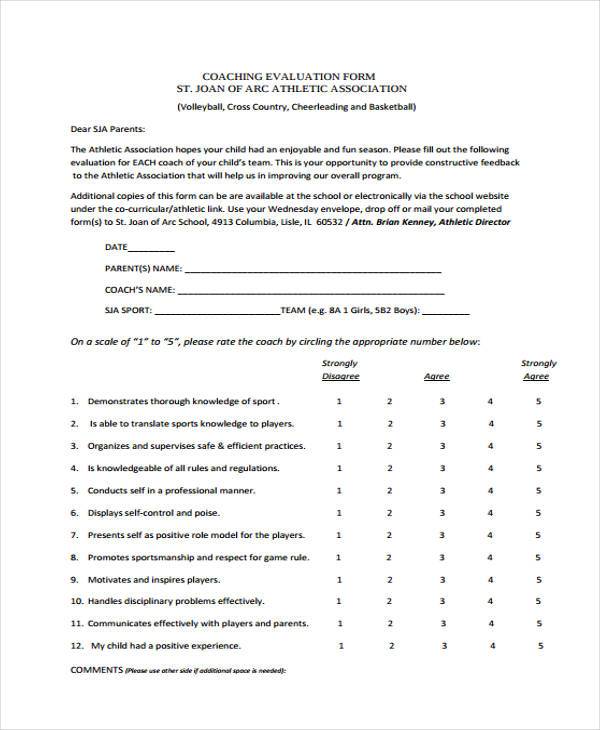 volleyball coach evaluation form
