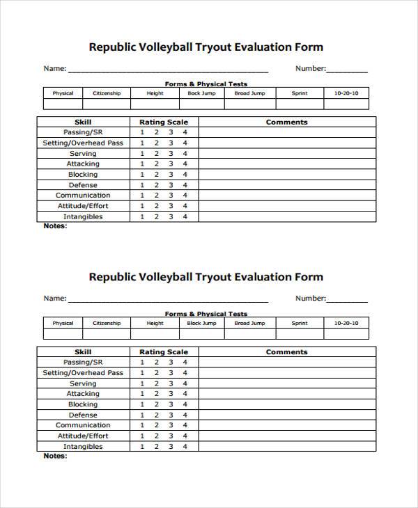 volleyball evaluation form example