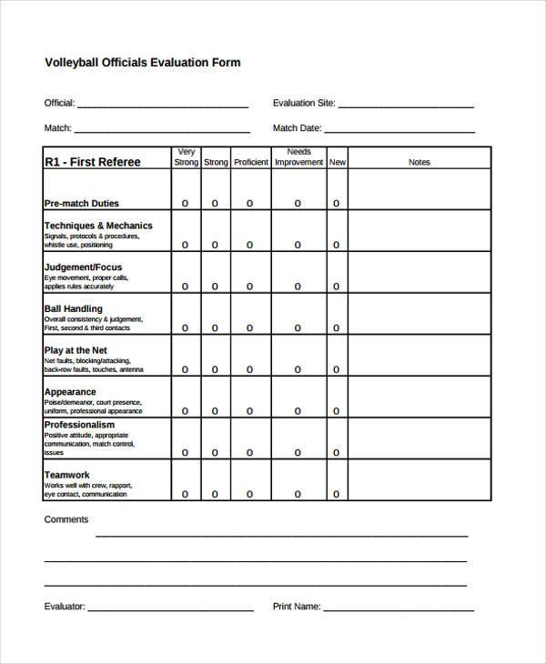 volleyball officials evaluation form