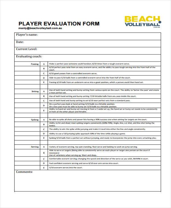 FREE 8+ Sample Volleyball Evaluation Forms in PDF MS Word