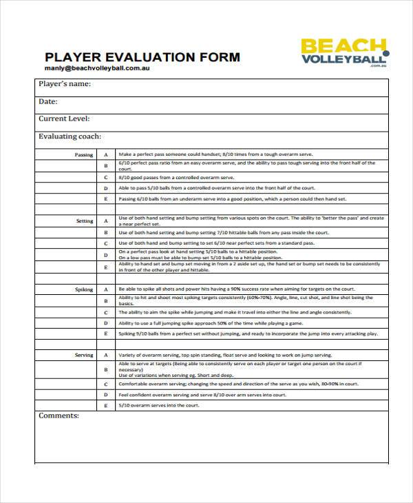 volleyball player evaluation form