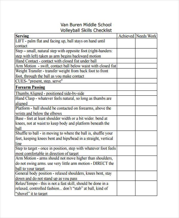 volleyball skills evaluation form