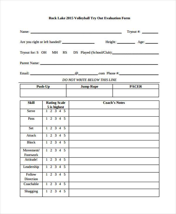 volleyball tryout evaluation form