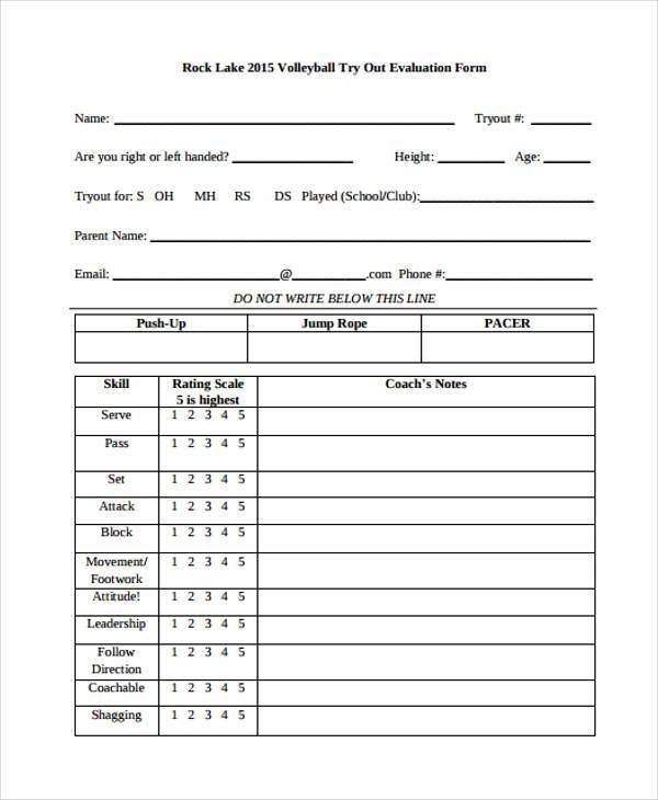 Printable Volleyball Tryout Evaluation Form Printable World Holiday