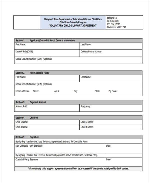 voluntary child support agreement form1