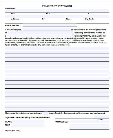 voluntary statement form sample